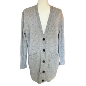 J Crew 100% Wool Long Donegal V Neck Cardigan Flecked Gray Womens Small